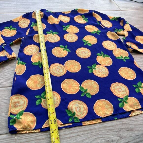 Everly Womens Blue Lemon Print 3/4 Sleeves Blouse Size Small‎ - Picture 6 of 7